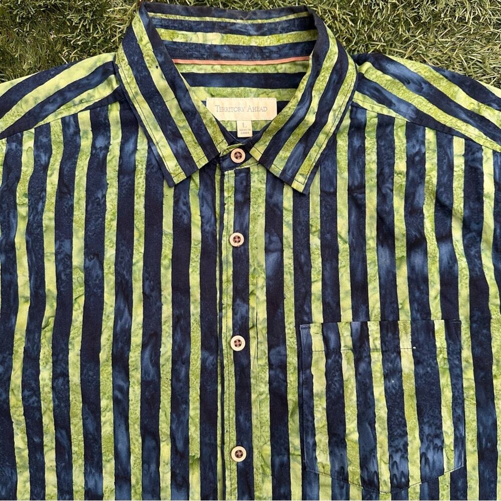 The Territory Ahead Men's Referee Batik Stripe Chest Pocket Short Sleeve Shirt L